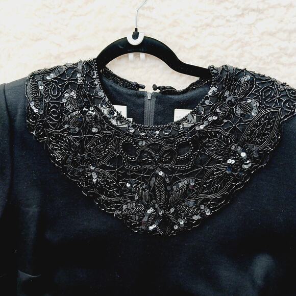 Dress Shift 20W Black Vintage Glam Mob Wife Evening Party Holiday Sequins Beads - Picture 11 of 12